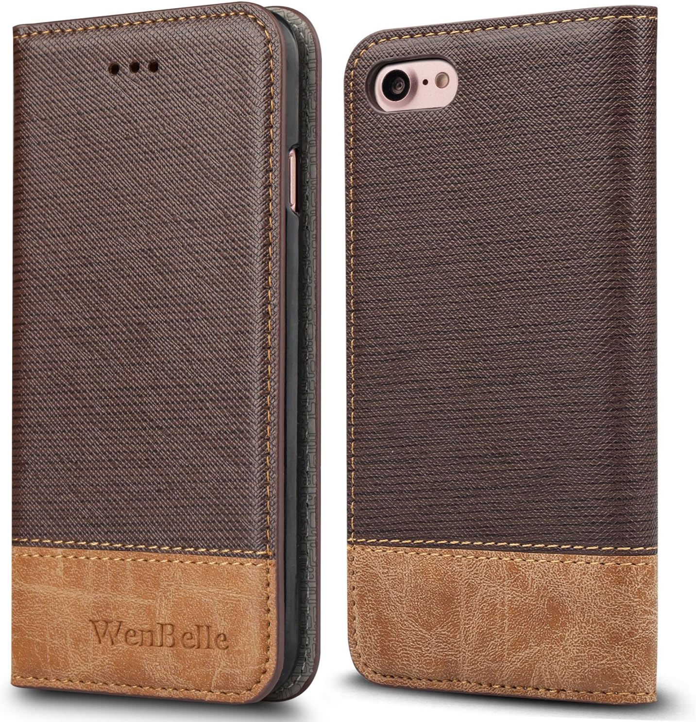 for New iPhone SE (2022 Edition/2020 Edition) 2nd 3nd Generation/iPhone 7/iPhone 8 Case,WenBelle,Stand Feature,Premium Soft PU Color Matching Leather Wallet Cover Flip Cases 4.7 Inch (Brown)
