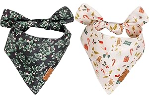 Remy+Roo Dog Bandanas - 2 Pack | Holly Set | Premium Durable Fabric | Patented Shape Bandanas for Dogs | Adjustable Fit | Multiple Sizes Offered