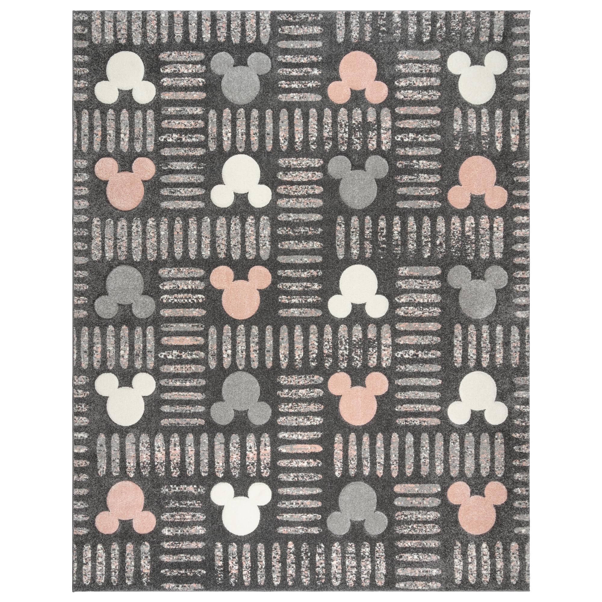 Gertmenian Disney Mickey Mouse Modern Indoor Area Rug – 5×7 Standard, Non-Shedding, Ideal for High Traffic Areas in Living Room, Bedroom, Entryway – Strokes, Gray/Pink, 27900