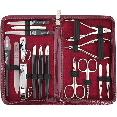Swords Germany brand quality 16 piece manicure pedicure grooming kit  set for professional finger toe nail care scissors clipper synthetic