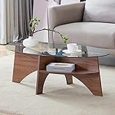 UELKS 41.3" Oval Glass Coffee Table for Living Room, Mid Century Modern Center Table with Tempered Glass Top, Middle Tables w