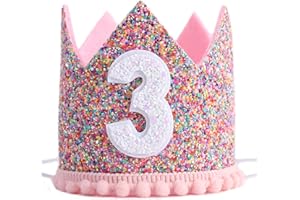 WAHAWU Rainbow Crown for 3rd Birthday Party- Glitter Birthday Crown, Birthday Hats for Kids, Baby's Birthday Photo Props, Crown Birthday Decoration, Little Girls Hair Accessories Party