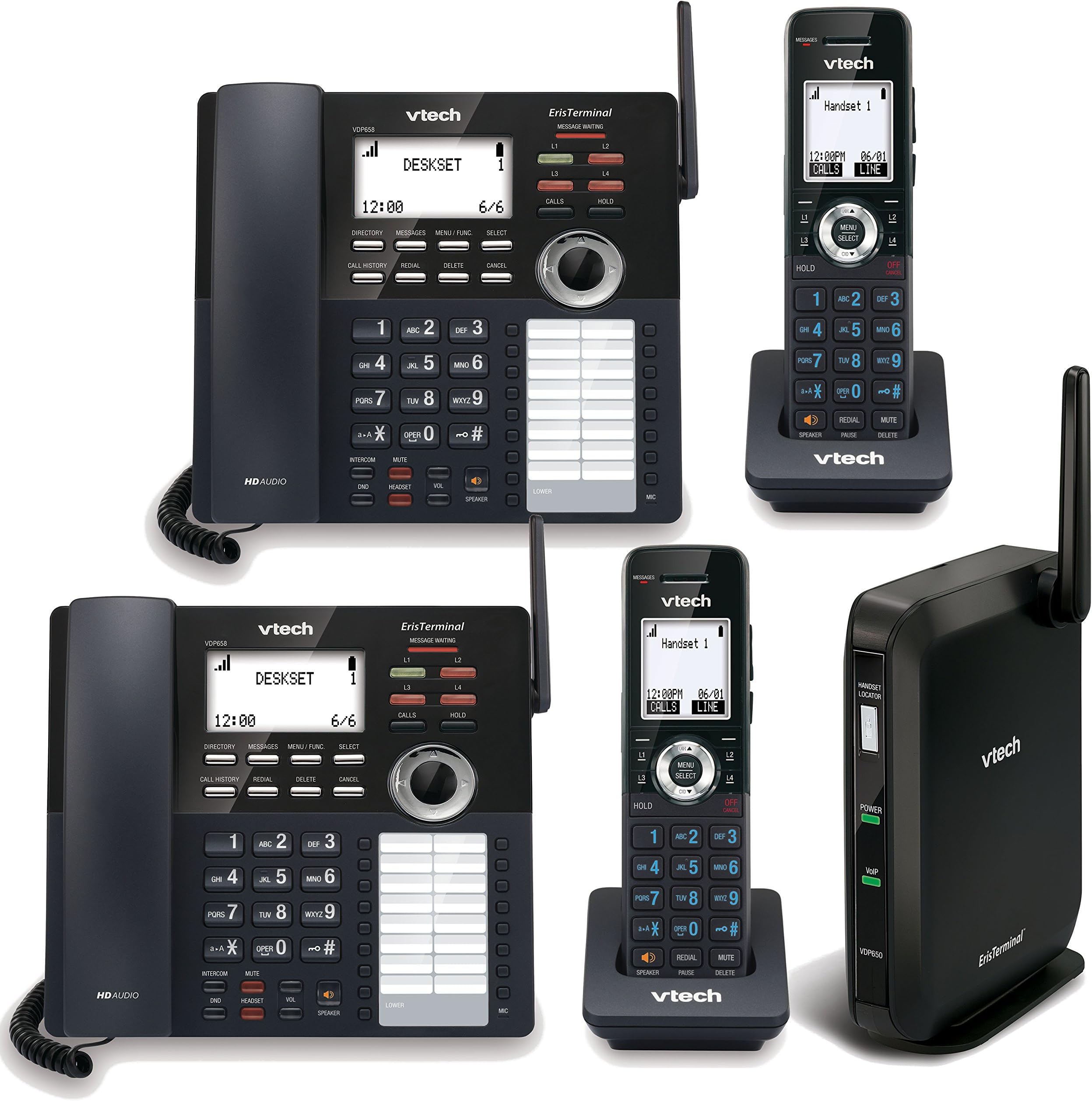 Telco Depot Bundle of VTech 4-Line Small Business Phone System with 2 Desksets and 2 Handsets Includes 2 Lines Unlimited Calling US and Canada for 1 Year