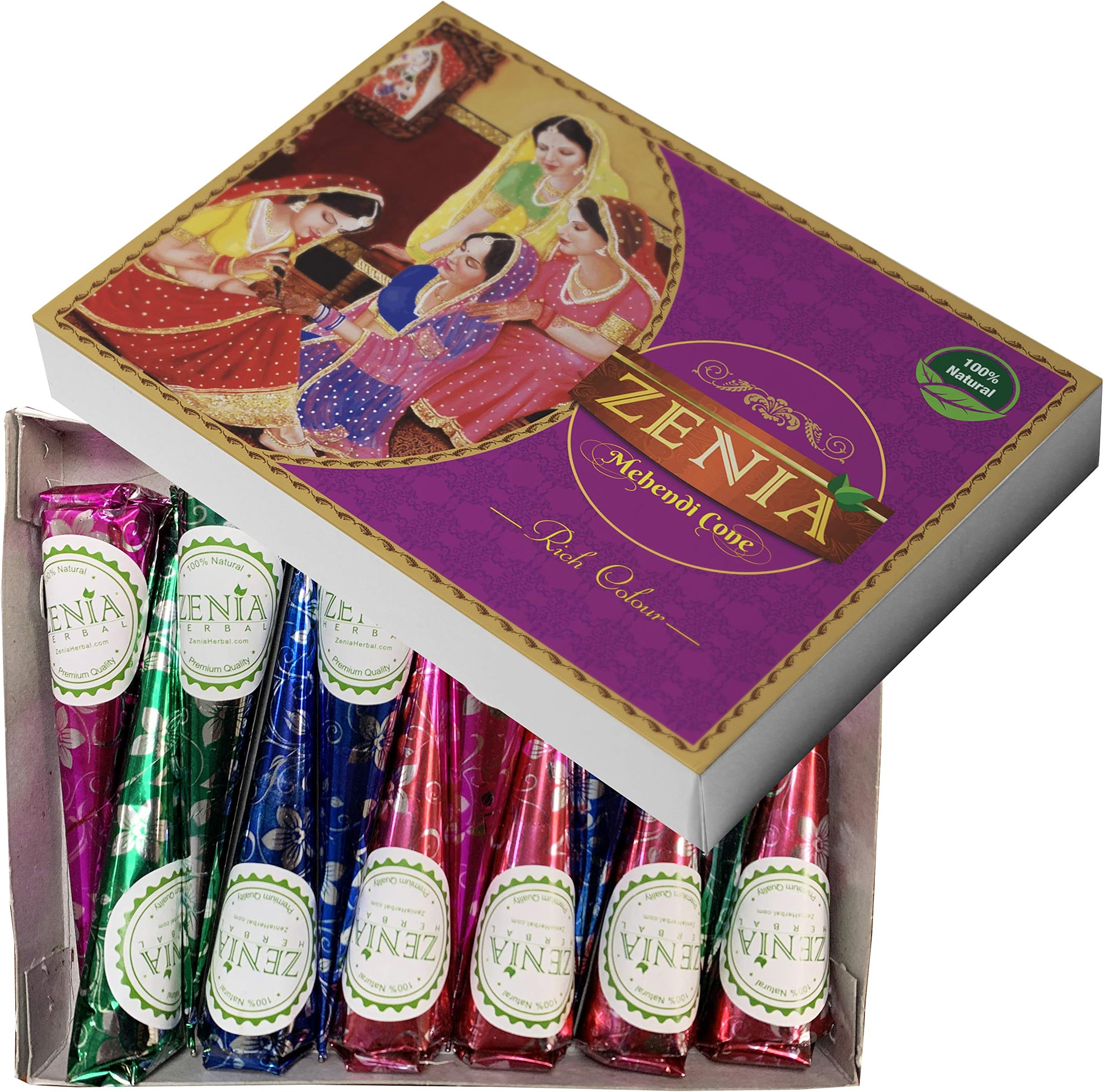 12 Pack Zenia Natural Ready to Use Handmade Temporary Tattoo Cones Paste Body Painting Art