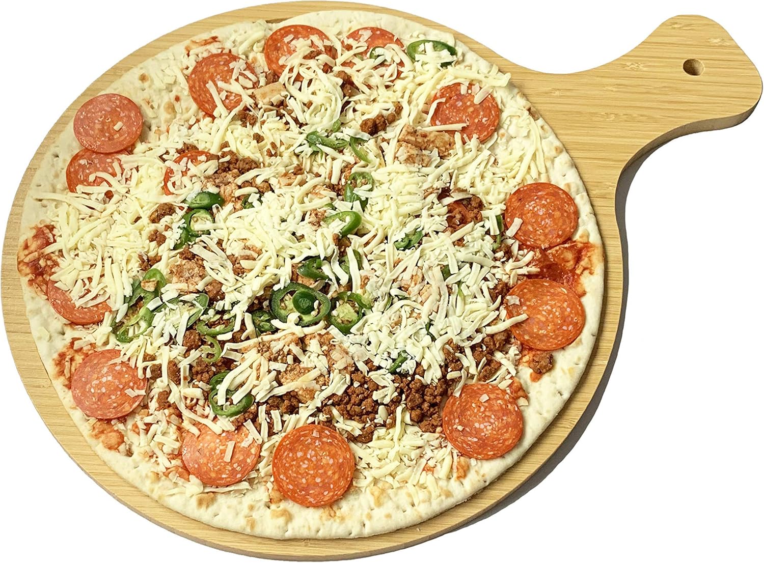 Bamboo Wooden Large Pizza Paddle Pizza Peel- 14 Inch Round Serving Board with Handle - Image 3