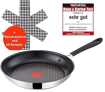Tefal H80504 Jamie Oliver Edelstahl Bratpfanne Pfanne 24 cm, Induktion Pfanne Teflon beschichtet, Pfannenset Nachfolgemodell,