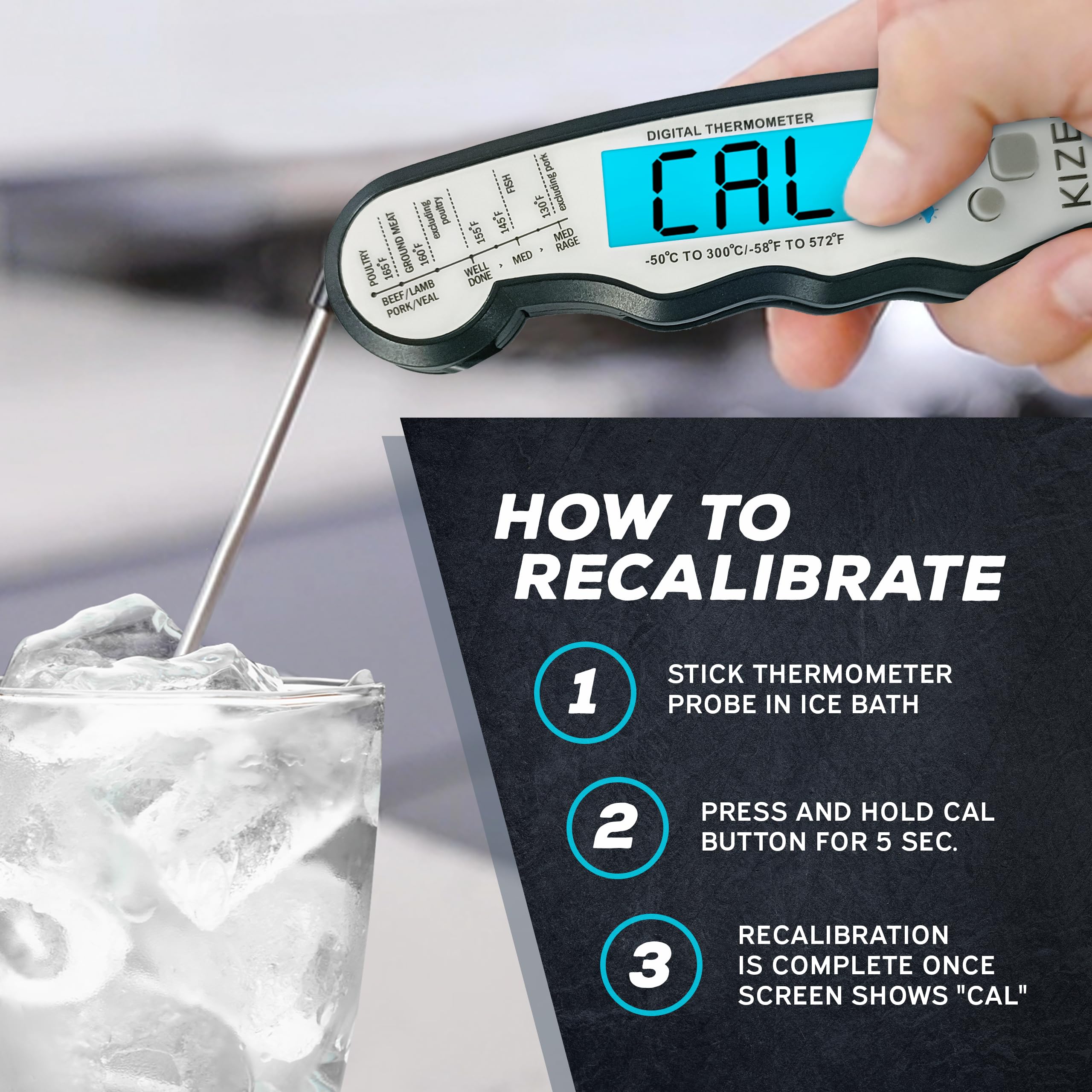 Kizen Instant Read Meat Thermometer Digital - Food Thermometer for Cooking, Grill, Oven, BBQ - Waterproof and Backlit Display - Kitchen Gadgets