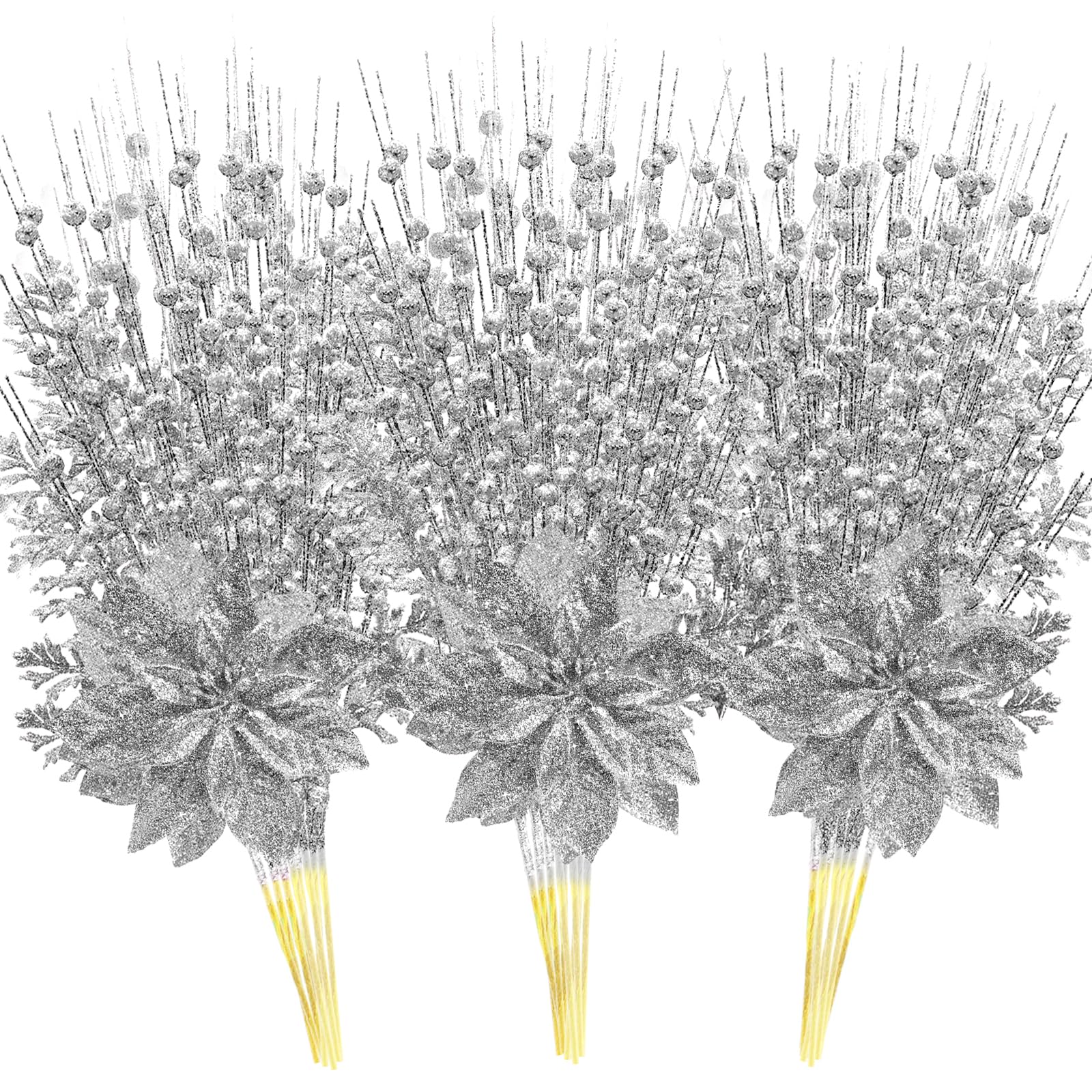 Photo 1 of *****PARTIAL SET **** 18 Pack Christmas Tree Ornaments Set, 17.5 Inch Silver Fake Christmas Picks Decorations with 2 Styles, Artificial Glitter Berry Stem Ornaments for Christmas Tree Wedding Small Vase Wreath Decor