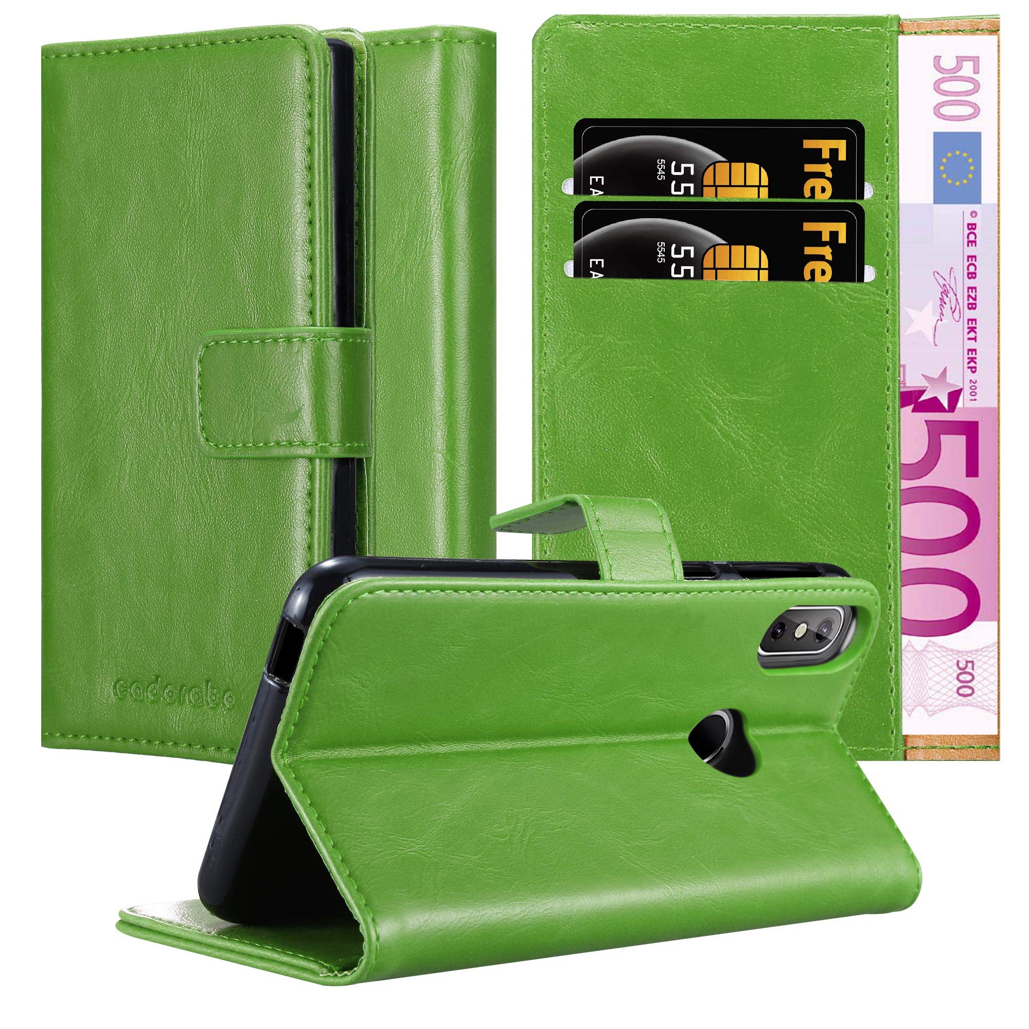 cadorabo Book Case works with Cubot J3 PRO in GRASS GREEN - with Magnetic Closure, Stand Function and Card Slot - Wallet Etui Cover Pouch PU Leather Flip