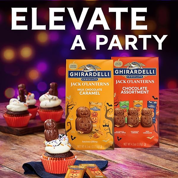 GHIRARDELLI JACK O’ LANTERNS CHOCOLATE ASSORTMENT, 4.1 OZ BAG – HALLOWEEN CHOCOLATE VARIETY PACK WITH MILK & DARK CHOCOLATE CANDY