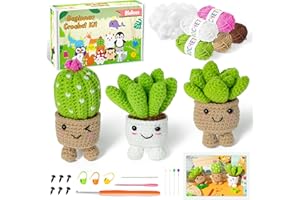 BWkoss Crochet Starter Kit, Plants Family Crochet Kit for Beginners Cacti Succulent DIY Yarn Handmade Knitting Craft Supplies Learn to Crochet Kit with Step-by-Step Video Tutorials for Adults Kids
