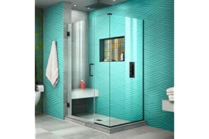DreamLine Unidoor Plus 42 in. W x 30 3/8 in. D x 72 in. H Frameless Hinged Shower Enclosure in Satin Black, SHEN-24420300-09
