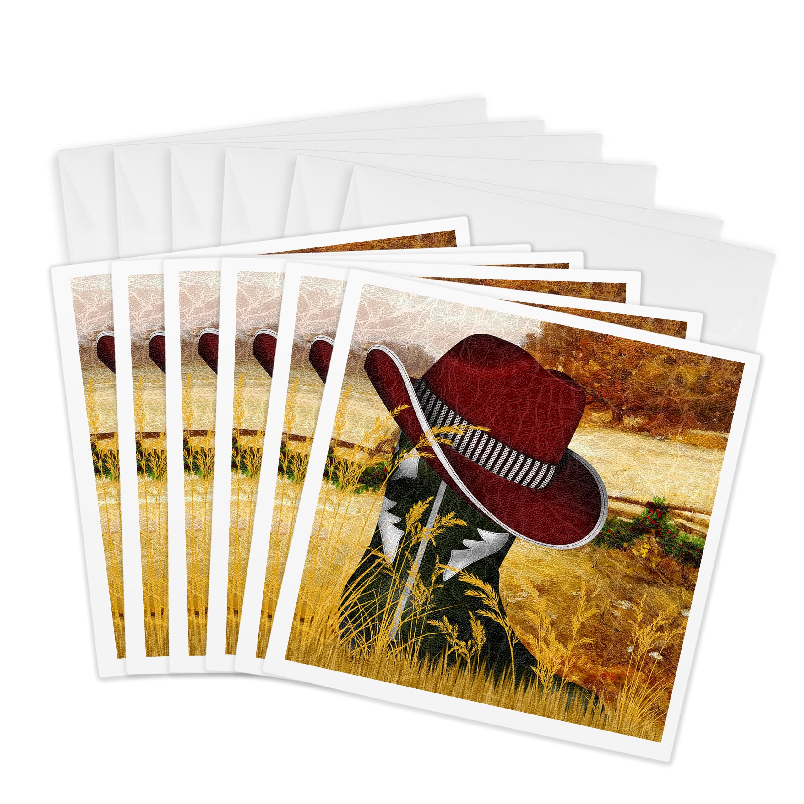 3dRose gc_173006_1 6 x 6-Inch "Western Green Cowboy Boot with a Red Cowboy Hat for Christmas" Greeting Card (Pack of 6)
