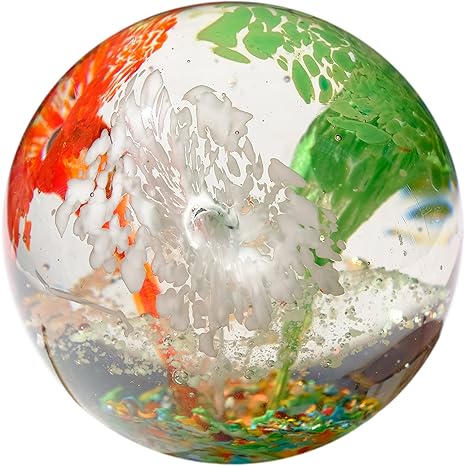 Kaltner Präsente Geschenkidee: Traumkugel Glaskugel Briefbeschwerer Kugel aus Glas Farbe Rot Weiß Grün (Ø 85 mm)