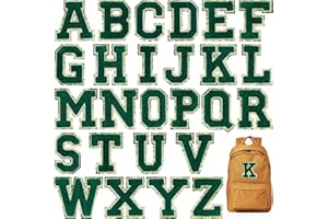 Jongdari Iron on Letters for Clothing, 26 Pcs Chenille Letter Patches Varsity Letter Patches Iron on, Glitter Letters A-Z with Ironed Adhesive, Alphabet Sewing Appliques (Green A-Z)