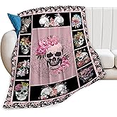 Sugar Skull Throw Blanket Super Soft Warm Horror Skeleton Rose Blanket for Women Cozy Plush Fleece Gifts Bedding Blanket for Adult Bed Couch Sofa 50