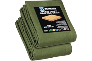 ZUPERIA Premium Canvas Tarp 2 Pack, 7 x 9 ft, 14oz. Heavy Duty Tarp with Rustproof Grommets, Water Resistant, Multipurpose Tarp for Camping Tarp, Canopy Tent (Olive Green)
