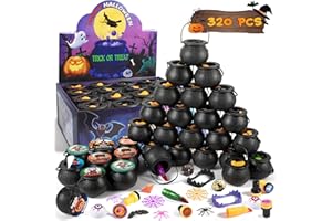 ZUGM 320 Pcs Halloween Party Favors for Kids, 32 Pack Mini Witch Cauldron Prefilled with Assorted Halloween Toys for Trick or Treat, Halloween Party Supplies, Halloween Goodie Bag Stuffers