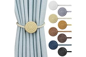 Hangtty Magnetic Curtain Tie Backs 4 Pack Rope Curtain Tiebacks Decorative Curtain Holders for Drapes Window Treatment Holdbacks Home Outdoor Curtain Tiebacks, Beige