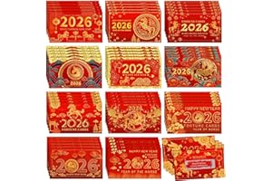 JULMELON 100 Pcs Chinese New Year Scratch Off Fortune Cards, 2026 Year of The Horse Party Fortune Games Red Chinese New Year Scratch Off Cards for Lunar New Year Decor Spring Festival Party Favors