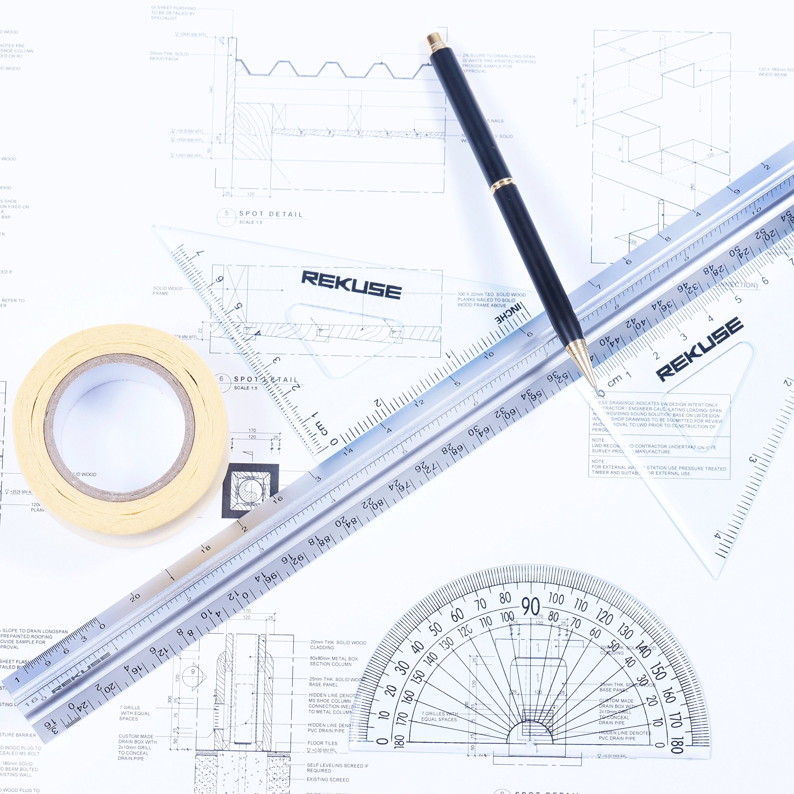REKUSE 12'' Architectural scale, Triangular Engineer Ruler, Aluminium