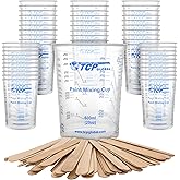 TCP Global 20 Ounce (600ml) Disposable Flexible Clear Graduated Plastic Mixing Cups - Box of 50 Cups & 50 Mixing Sticks - Use