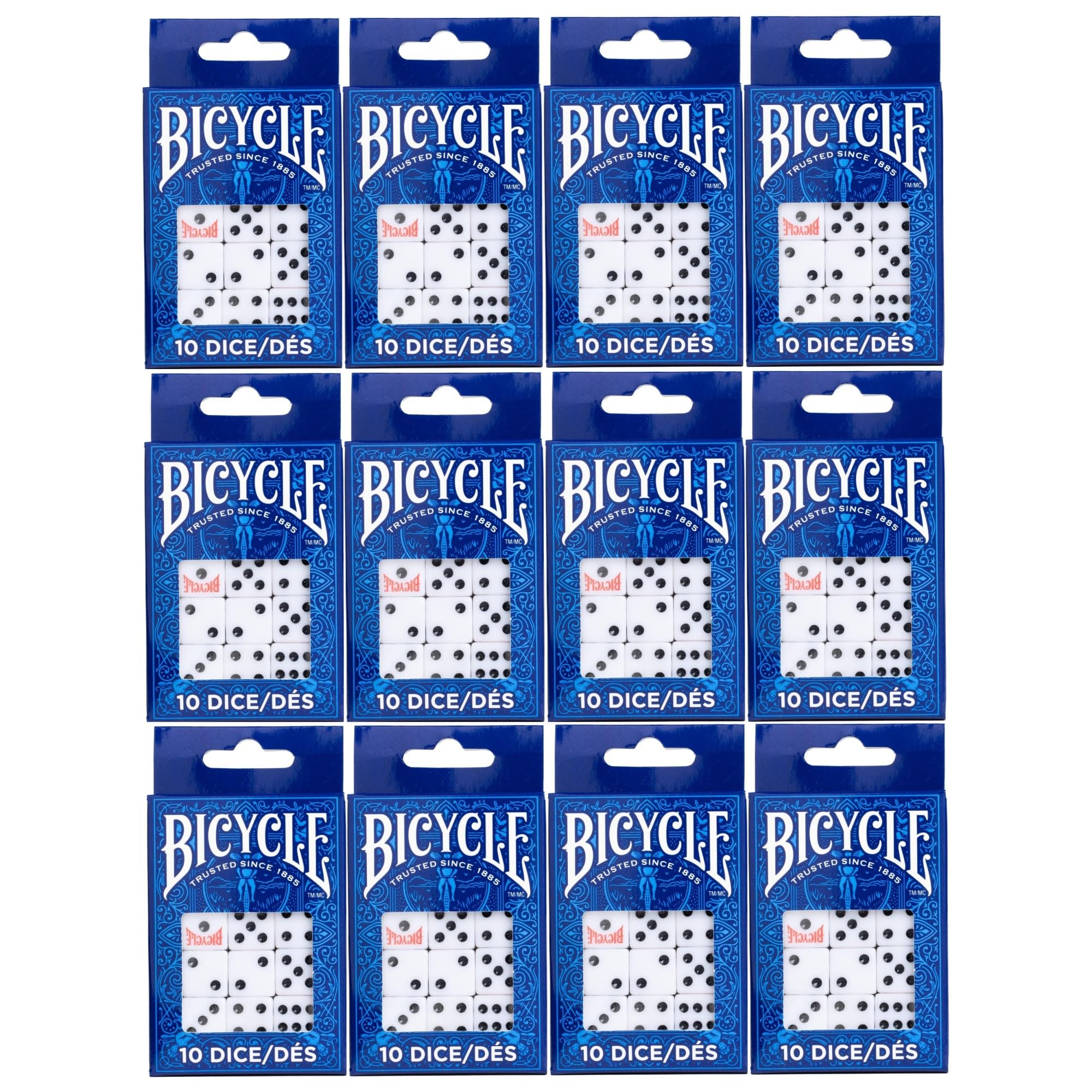 Bicycle Dice 120ct Bulk Pack - 12 Packs of 10ct Assorted Dice - 120 Dice Total, White