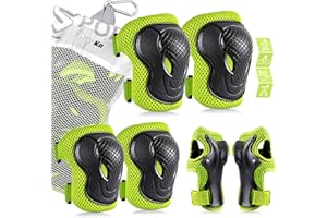AresKo Kids/Youth Protective Gear Set, Kids Knee Pads and Elbow Pads Wrist Guard Protector 6 in 1 Protective Gear Set for Scooter, Skateboard, Bicycle, Inline Skating