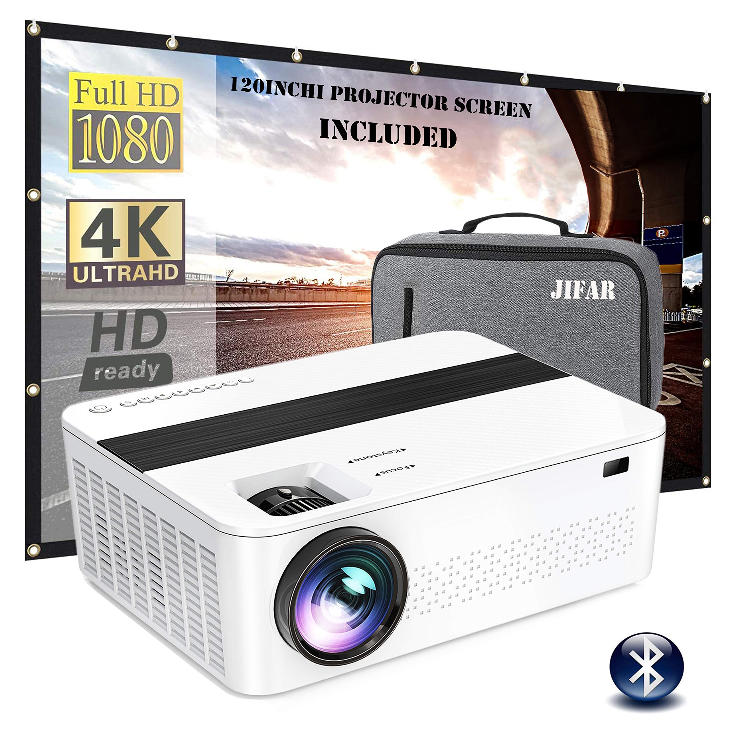 Bluetooth Native 1080p Projector With 120 Projector Screen Bag 9000 Lux 4k Projector For Outdoor Movies With 450 Display Support Dolby Zoom Compatible With Tv Stick Hdmi Vga Usb Smartphone Pc Buy Online In Dominica At Dominica Desertcart Com