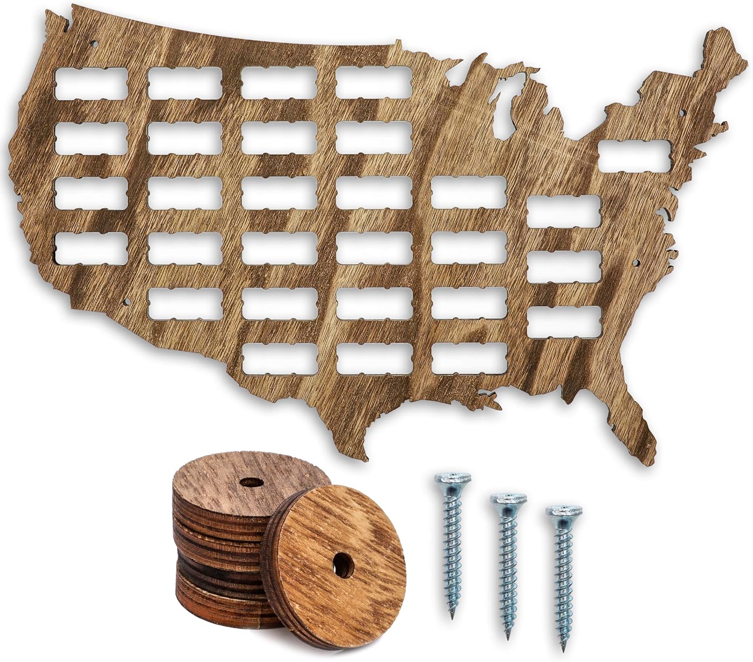 Bright Creations USA Wood Wine Cork Holder Board Map for Wall Decor, Dark Brown, 20 x 12 Inches