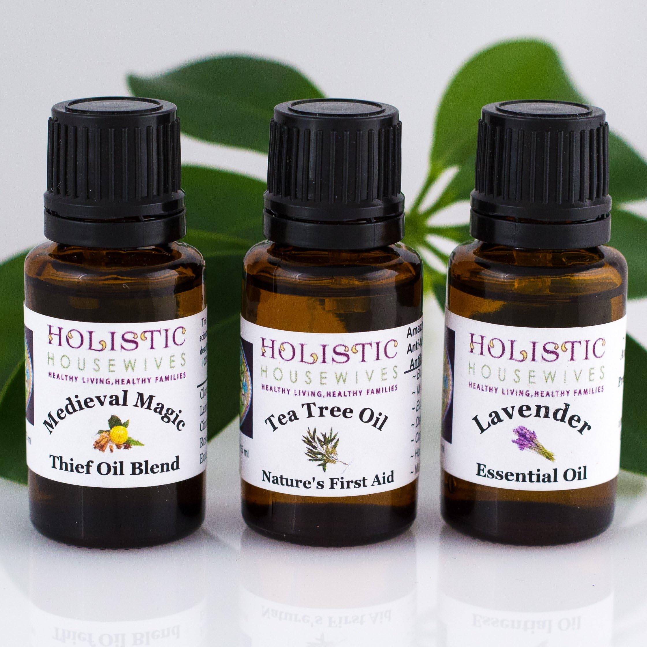 100% Pure Premium Grade Essential Oil GIFT SET. Lavender, Tea Tree & Medieval Magic Thieves ESSENTIAL OILS. Pure Lavender Essential Oil, Tea Tree Oil, Medieval Magic Thieves Oil (Lemon Oil, Clove Oil, Cinnamon Oil, Rosemary Oil, Eucalyptus Oil). Herbal Medicine Chest!