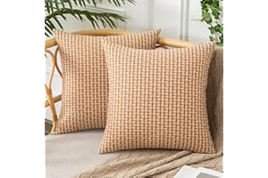 UGS UGASA UGASA Outdoor Waterproof Pillow Covers Pack of 2 Weaving Texture Water Resistant Outside Decorative Pillow Cases for Patio Garden Porch Yard Bench Tent 18x18 Inch, Light Brown