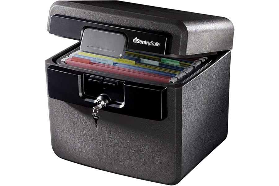SentrySafe Black Fireproof and Waterproof Safe, File Folder and Document Box with Key Lock, Ex. 14.3 x 15.5 x 13.5 inches, HD4100