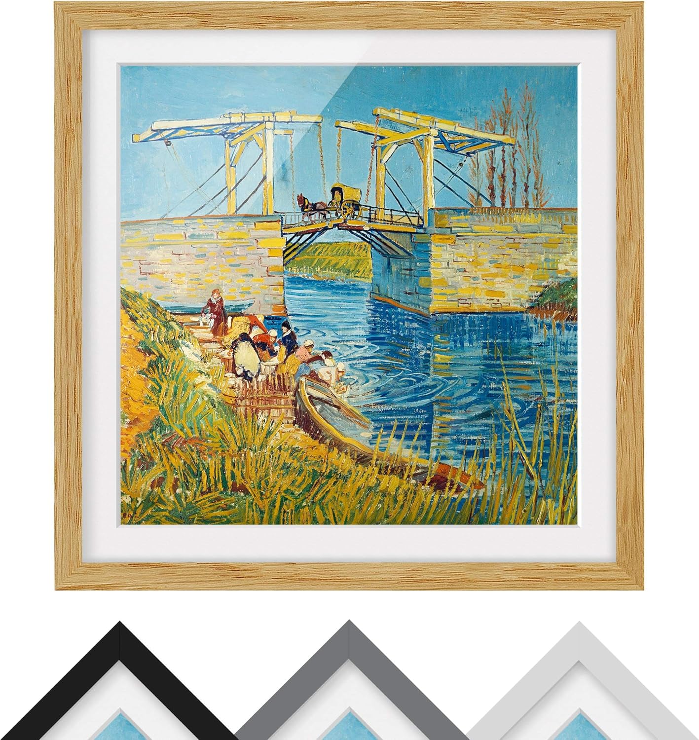Bild mit Rahmen Vincent Van Gogh Zugbrücke in Arles Eiche, 30 x 30 cm Amazon.de Küche