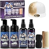 MAGICAL CAP SOLUTIONS Hat Cleaning Kit &ndash; 4-Step Headwear Cleaner with Foam, Brush, Deodorizer &amp; Protector &ndash; Safe for Baseball Caps, Snapbacks &amp; All Types of Fabrics