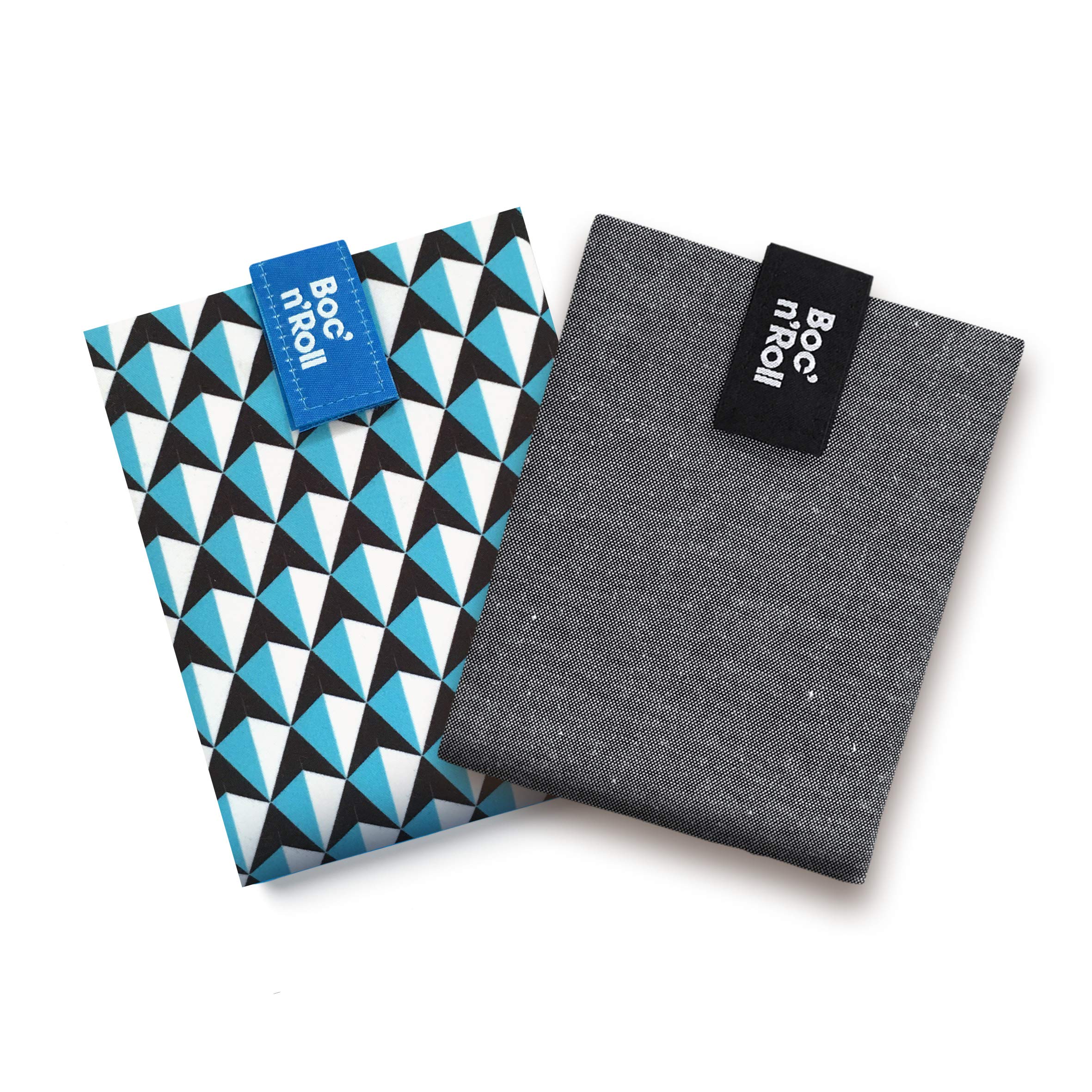 Roll'eat ® Pack 2 Units – Boc’n’Roll Nature Black & Tiles Blue | Reusable Sandwich Wrap | Eco-Friendly Food Holder | Washable BPA Free Wrap