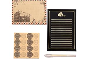Classic-Inspired Kraft Airmail Stationery Set - 8 Envelopes (12.5x17.5cm), 10 Black A5 Sheets with Gold Foil Rose, 16 Sealing