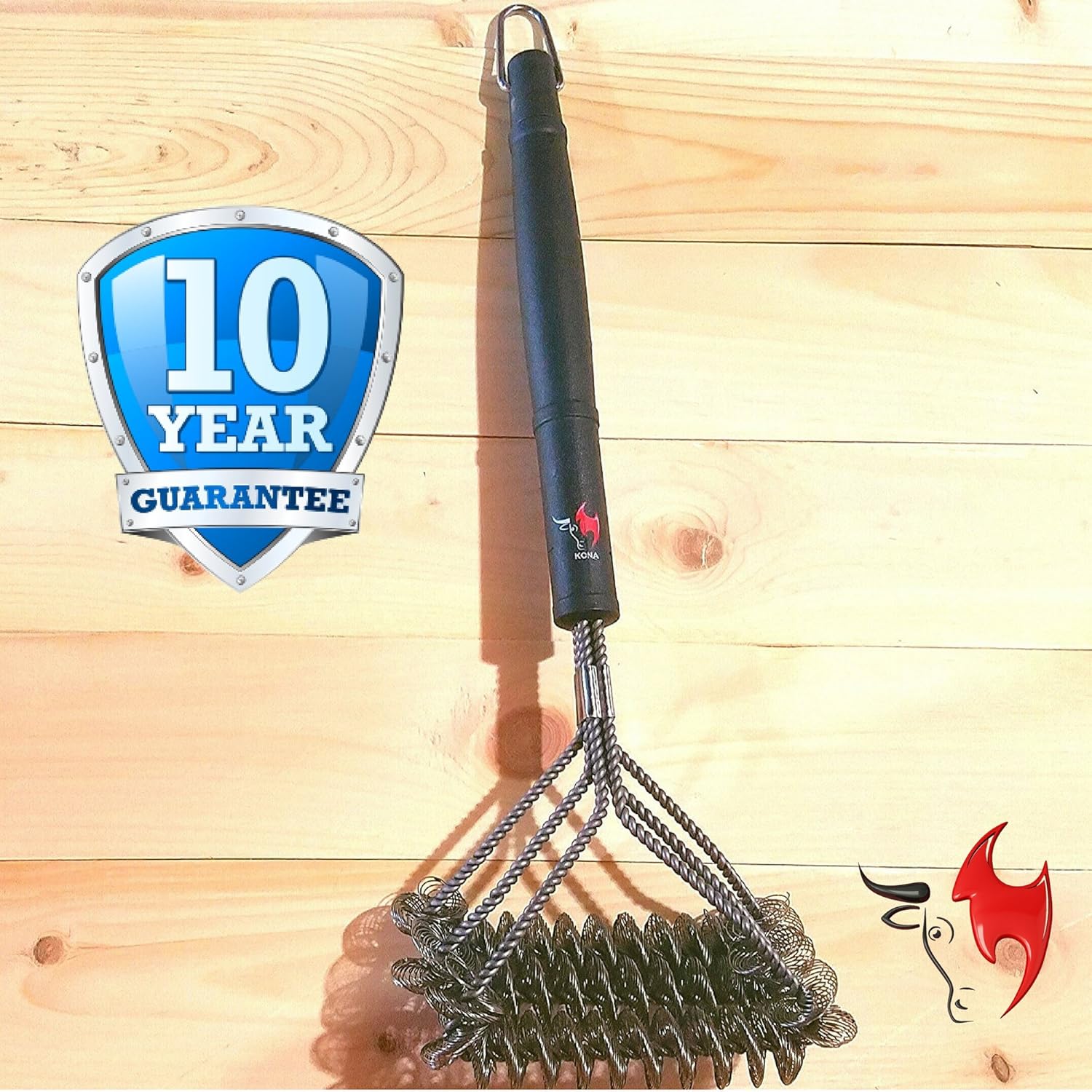 Kona Safe/Clean Grill Brush - Bristle Free BBQ Grill Brush - 100% Rust Resistant Stainless Steel Barbecue Cleaner - Safe For Porcelain, Ceramic, Steel, Cast Iron - Great Grilling Accessories Gift : Garden & Outdoor