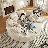 eluvatery 78.5" Corduroy Boneless Round Oversized Sofa, Converts into Two Recliners, 2-in-1 Sofa Bed, Convertible Lounge Chai