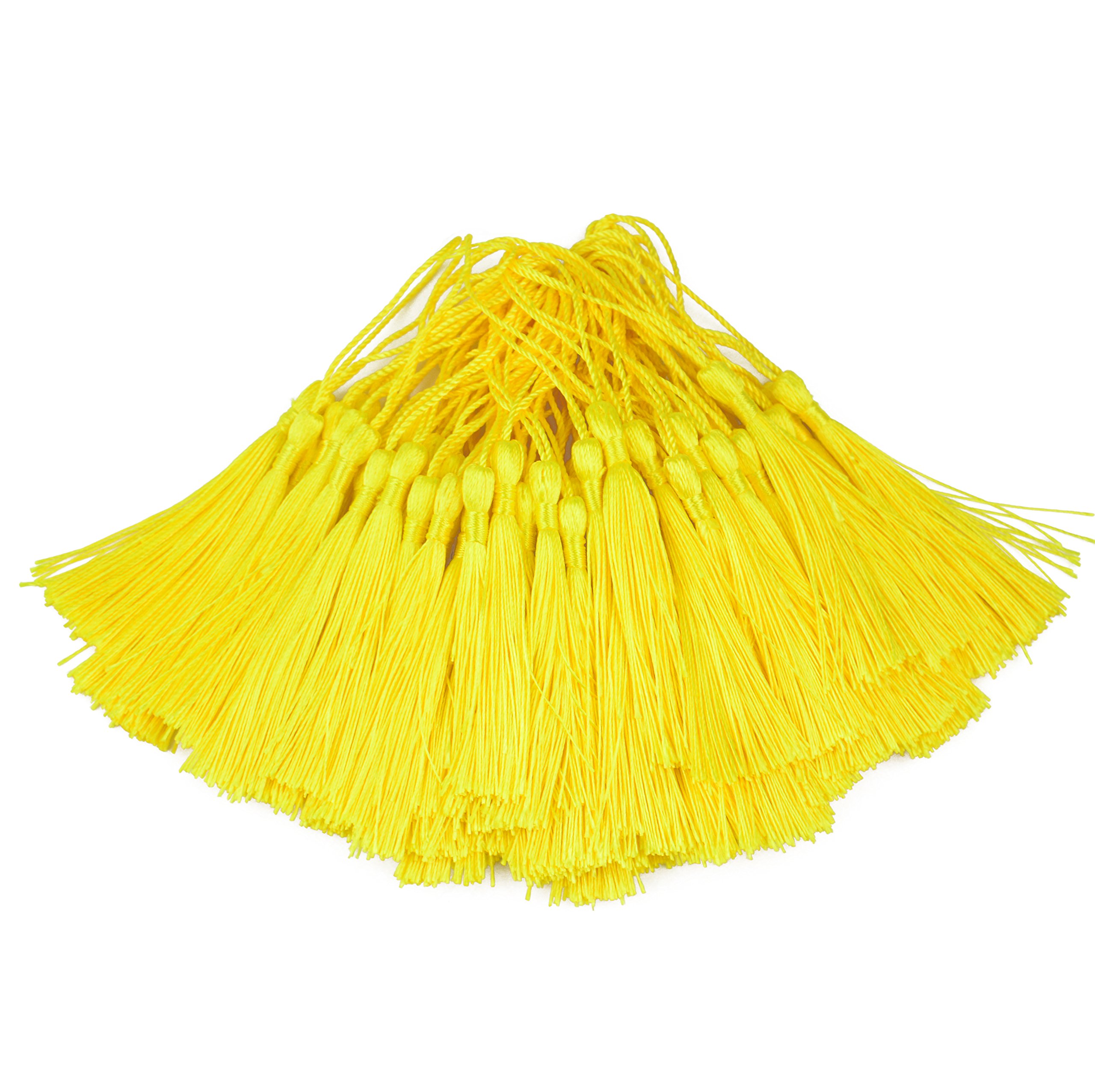 100pcs 13cm/5 Inch Silky Floss bookmark Tassels with 2-Inch Cord Loop and Small Chinese Knot for Jewelry Making, Souvenir, Bookmarks, DIY Craft Accessory (Yellow)