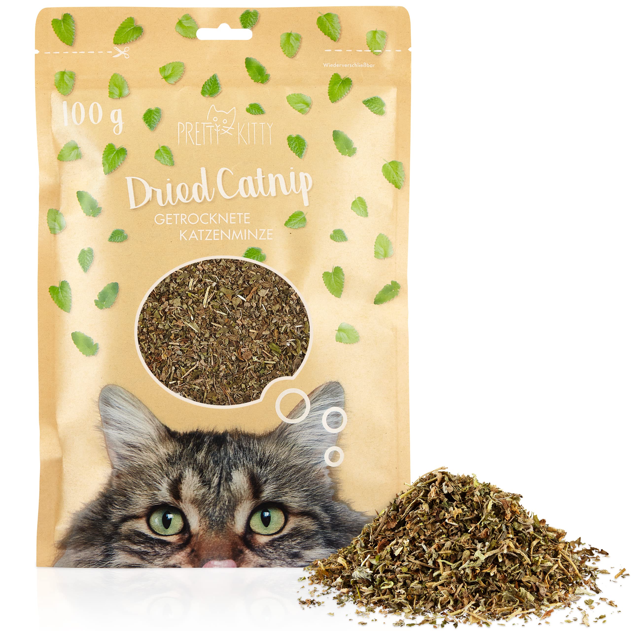 PRETTY KITTY Dried Catnip for Cats: 100g Natural Catnip for Cat Toys, Kitten Toys, Cat Scratching Post and more – Dried Catnip Plant – Dried Cat Nip