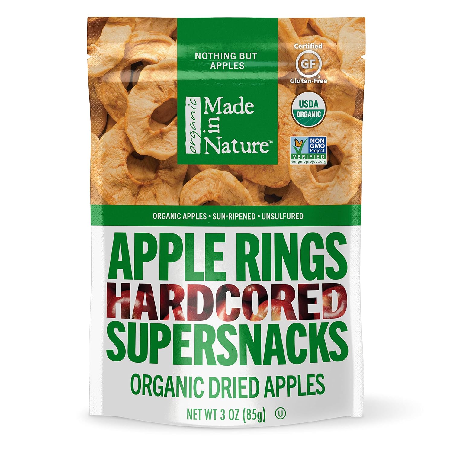 Made In Nature - Organic Apple Rings Dried Fruit, 3 Ounce (Pack of 6) - Non-GMO Vegan Dried Fruit Snack