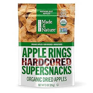Made In Nature - Organic Apple Rings Dried Fruit, 3 Ounce (Pack of 6) - Non-GMO Vegan Dried Fruit Snack