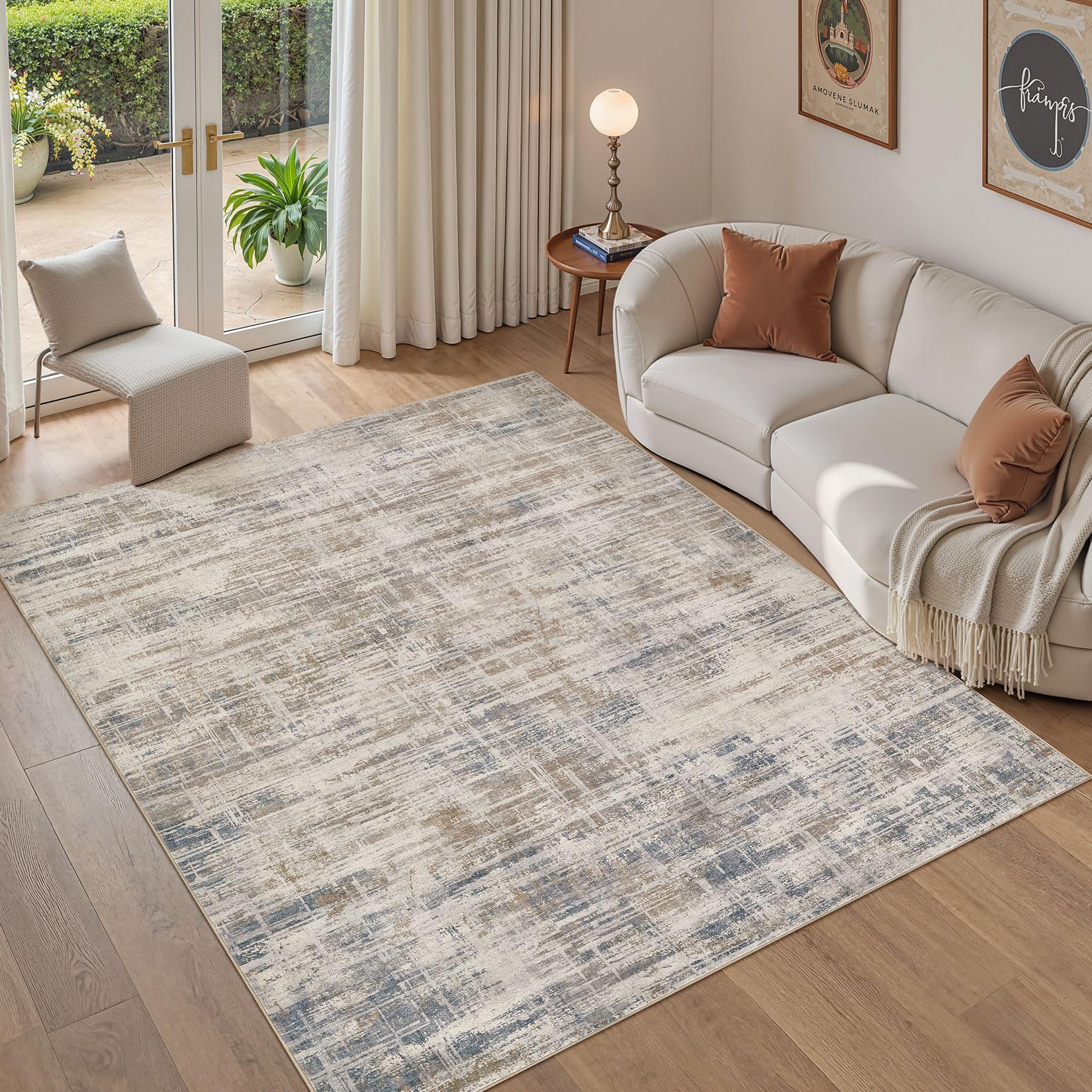 Photo 1 of UERMEI Area Rug for Living Room: 5x7 Thickened Washable Neutral Abstract Modern Soft Rugs Non Slip Indoor Floor Stain Resistant Carpet for Bedroom Dining Room Office Nursery - Brown