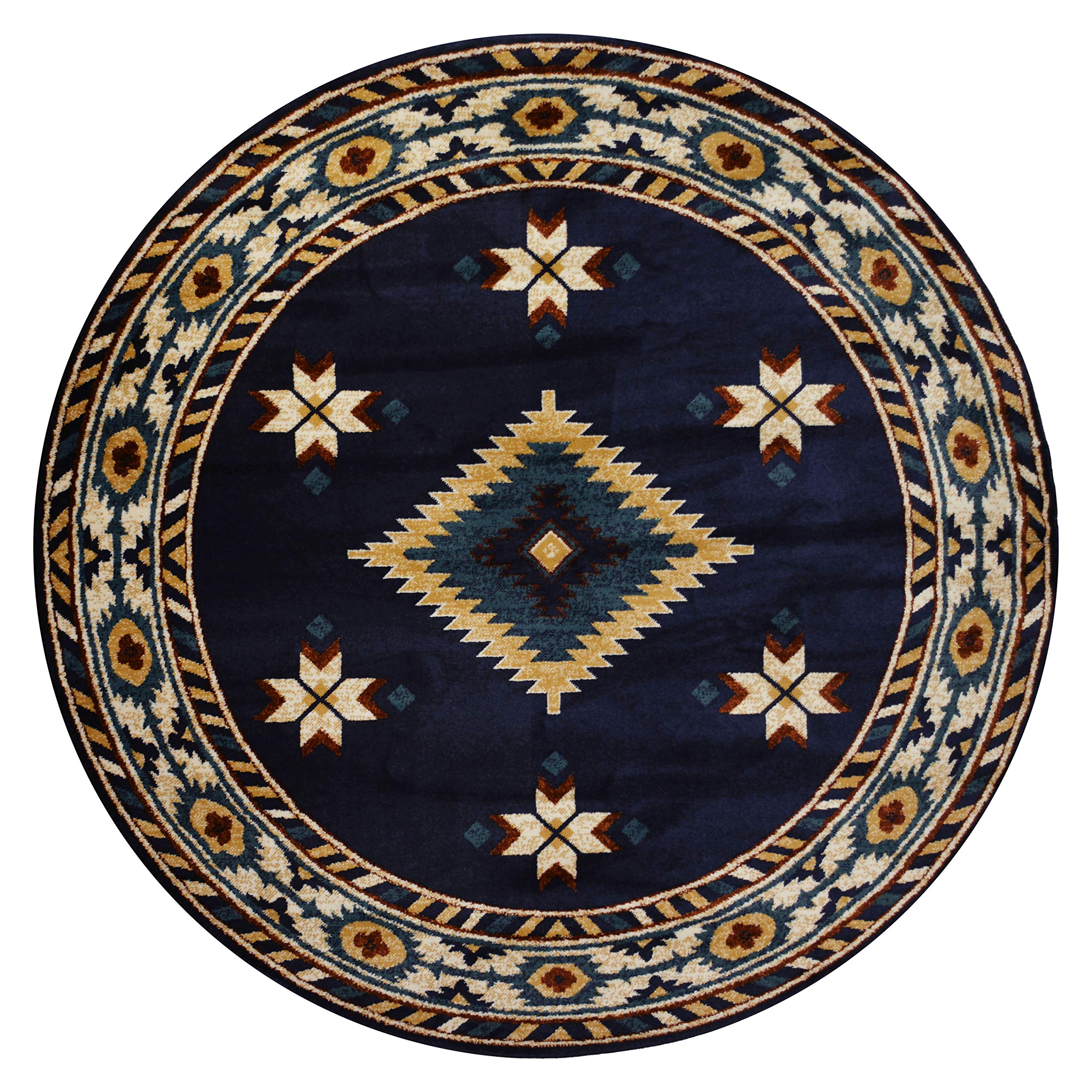 Nevita Collection Southwestern Native American Design Area Rug Rugs Geometric (Navy Blue, 5'3" Round)