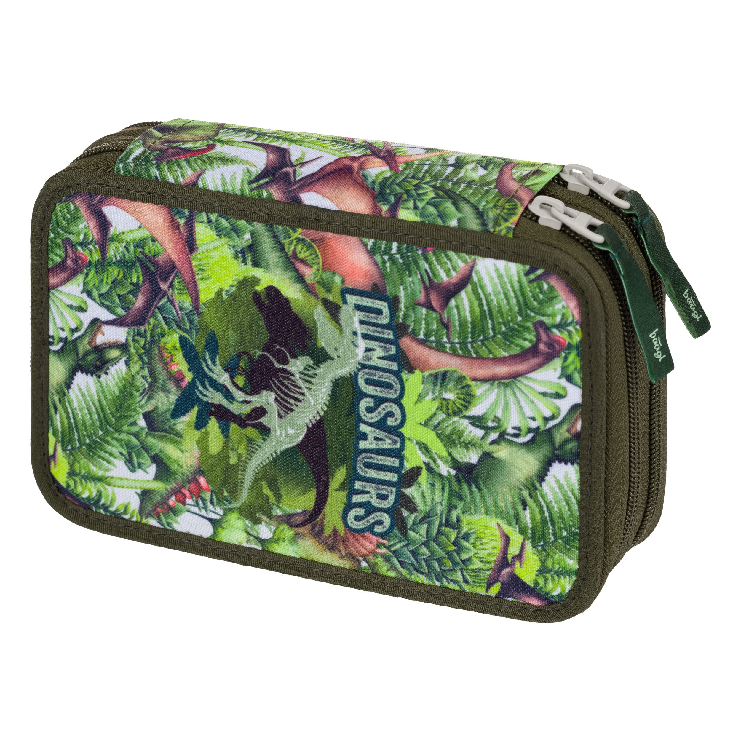Baagl, Pencil Case 2 Compartments, Dinosaurs, Large Storage, School Supplies, Polyester, Modern