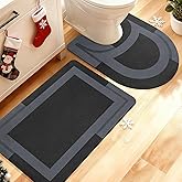 Ultra Thin Bath Mat, Upgrade Non Slip Thin Bath Mats Fit Under Door, Quick Dry Ultra Absorbent Bathroom Rugs, Machine Washable Bath Rugs for Bathroom, Black/Bordered/24"x17"+ 24"x20" Contour Rug