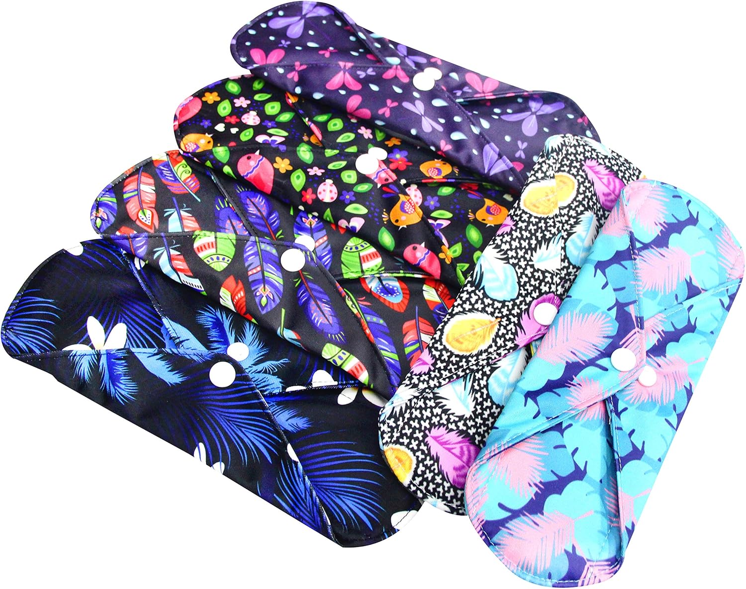 7pcs Set 1 pc Mini Wet Bag +6pcs Absorbent Reusable Sanitary Pads/Washable Bamboo Cloth Menstrual Pads (M,Feather): Health & Personal Care