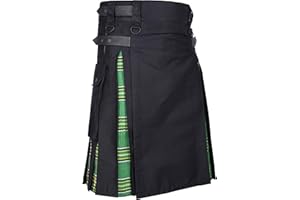 DSS Kilt-Hybrid Black and Irish Green Utility Kilt for Men