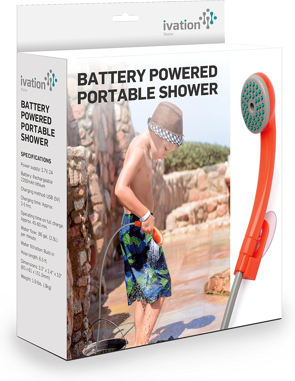 Ivation Portable Outdoor Shower, Battery Powered - Compact Handheld Rechargeable Camping Showerhead - Pumps Water from Bucket Into Steady, Gentle Shower Stream : Sports & Outdoors